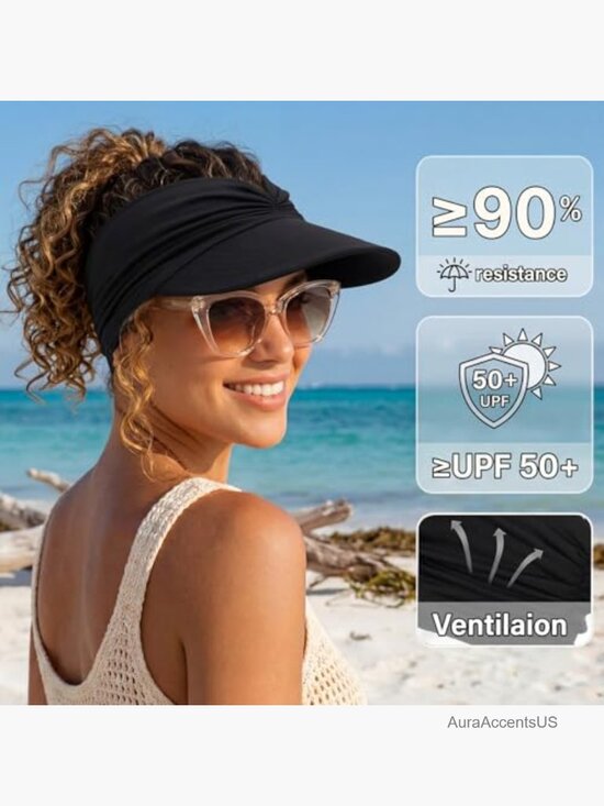3 Pack Sun Visor Hats Women Large Brim UPF50+ Ponytail Golf Cap Sport Outdoor main image 6
